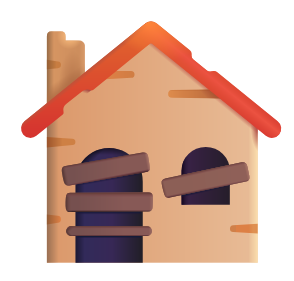 Icono de una casa con tablas en puertas y ventanas